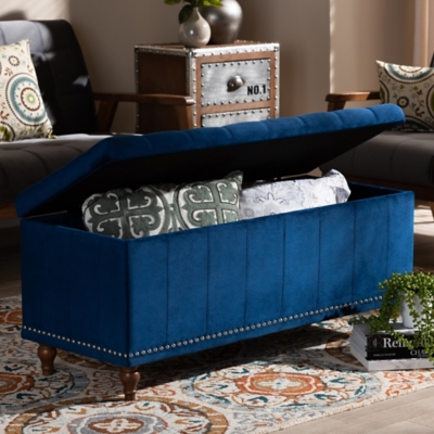 Baxton Studio Kaylee Modern and Contemporary Gray Velvet Fabric Upholstered Button-Tufted Storage Ottoman Bench, Gray, rollover