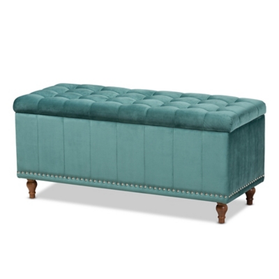 Baxton Studio Kaylee Modern and Contemporary Teal Blue Velvet Fabric Upholstered Button-Tufted Storage Ottoman Bench, Teal, large