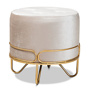 Baxton Studio Lucienne Glam and Luxe Beige Velvet Fabric Upholstered Gold Finished Metal Ottoman, , rollover