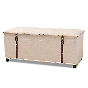 Baxton Studio Kyra Modern and Contemporary Beige Fabric Upholstered Storage Trunk Ottoman, Cream, rollover