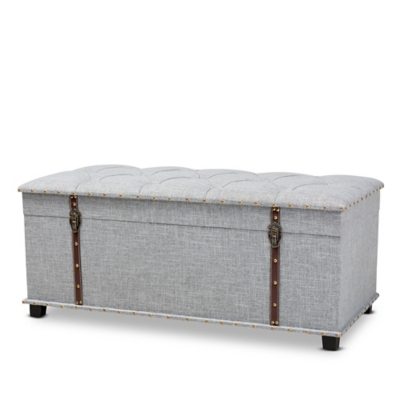 Baxton Studio Kyra Modern and Contemporary Gray Fabric Upholstered Storage Trunk Ottoman, Gray, rollover