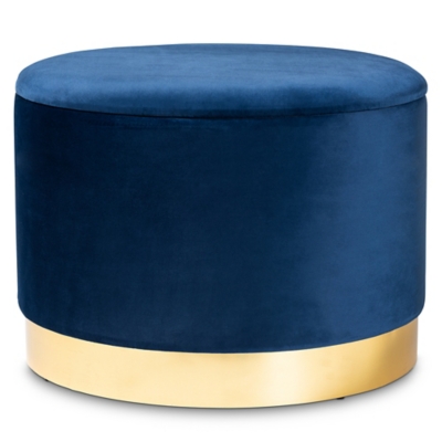 Baxton Studio Marisa Glam and Luxe Navy Blue Velvet Fabric Upholstered Gold Finished Storage Ottoman, Blue, large