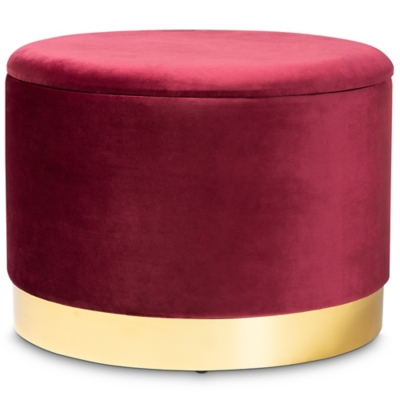 Baxton Studio Marisa Glam and Luxe Red Velvet Fabric Upholstered Gold Finished Storage Ottoman, Red/Burgundy, large