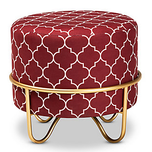 Baxton Studio Candice Glam and Luxe Red Quatrefoil Velvet Fabric Upholstered Gold Finished Metal Ottoman, Red, large