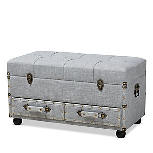 Baxton Studio Flynn Modern Transitional Gray Fabric Upholstered 2-Drawer Storage Trunk Ottoman, , rollover
