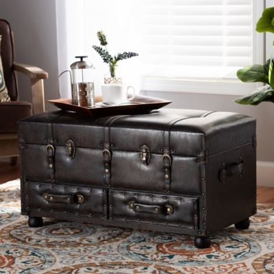 Stateroom Steamer Travel Trunk Coffee Table Antiqued Black Authentic Models