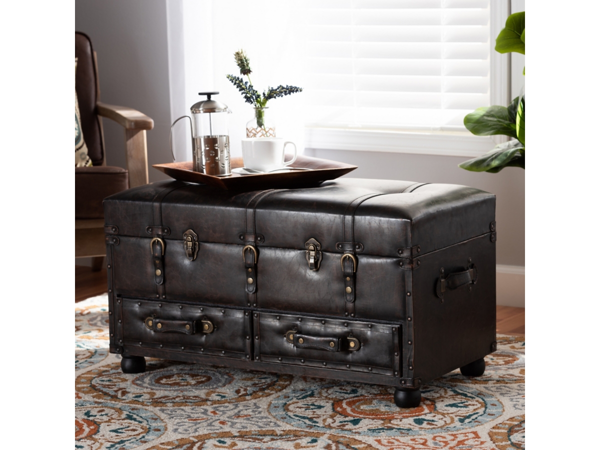 Baxton Studio Callum 2 Drawer Storage Trunk Ottoman Ashley