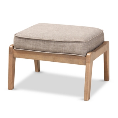 Baxton Studio Sigrid Mid-Century Modern Light Gray Fabric Upholstered Antique Oak Finished Wood Ottoman, Gray, rollover