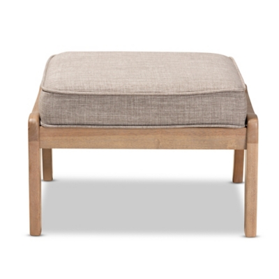 Baxton Studio Sigrid Mid-Century Modern Light Gray Fabric Upholstered Antique Oak Finished Wood Ottoman, Gray, large