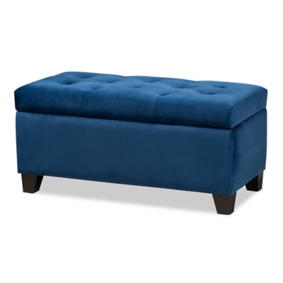 Baxton Studio Michaela Modern and Contemporary Navy Blue Velvet Fabric Upholstered Storage Ottoman, Blue, large