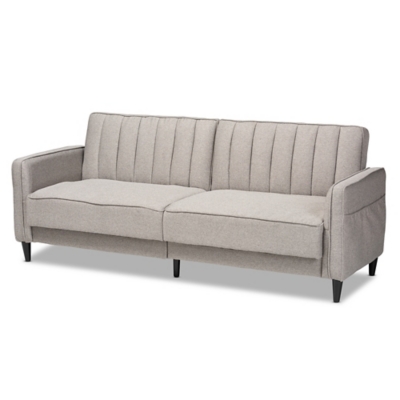 Baxton Studio Colby Mid-Century Modern Light Gray Fabric Upholstered Sleeper Sofa, , rollover