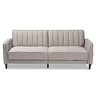 Baxton Studio Colby Mid-Century Modern Light Gray Fabric Upholstered Sleeper Sofa, , large