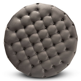 Baxton Studio Sasha Glam and Luxe Gray Velvet Fabric Upholstered Gold Finished Round Cocktail Ottoman, Gray, large