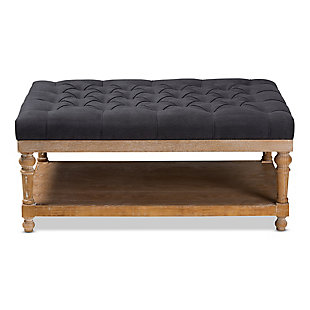 Baxton Studio Lindsey Modern and Rustic Charcoal Linen Fabric Upholstered and Graywashed Wood Cocktail Ottoman, Black/Gray, rollover