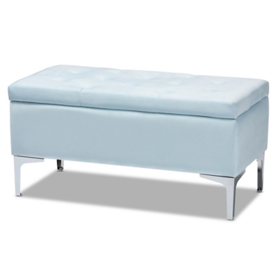 Baxton Studio Mabel Modern and Contemporary Transitional Light Blue Velvet Fabric Upholstered Silver Finished Storage Ottoman, Blue, large