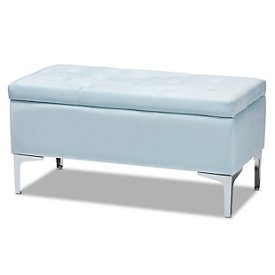 Baxton Studio Mabel Modern and Contemporary Transitional Light Blue Velvet Fabric Upholstered Silver Finished Storage Ottoman, Blue, rollover