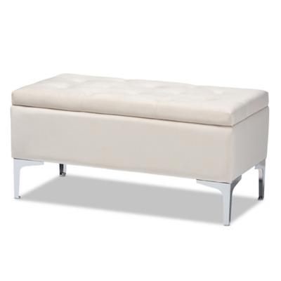 Baxton Studio Mabel Modern and Contemporary Transitional Beige Velvet Fabric Upholstered Silver Finished Storage Ottoman, Beige, large