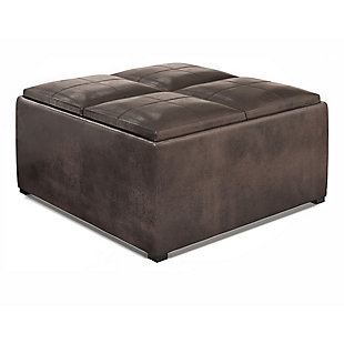 Avalon Contemporary Square Coffee Table Storage Ottoman, Distressed Brown, large