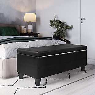 Afton 48" Wide Contemporary Rectangle Storage Ottoman Bench, Black, rollover