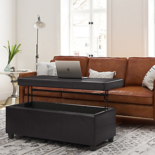 Avalon 44" Wide Contemporary Rectangle Lift Top Rectangular Storage Ottoman, Brown, rollover