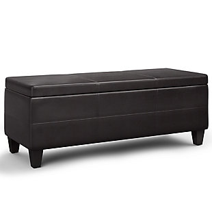 Avalon 44" Wide Contemporary Rectangle Lift Top Rectangular Storage Ottoman, Brown, large