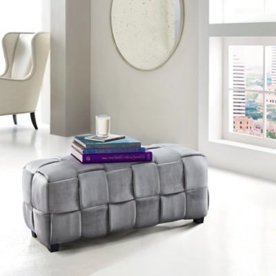 Armen Living Armen Living Raven Contemporary Long Ottoman in Gray Velvet, , rollover