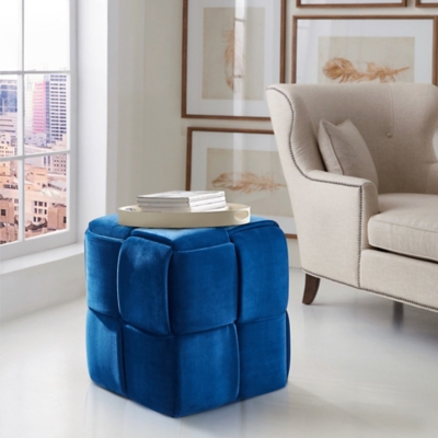 Armen Living Armen Living Joy Contemporary Short Ottoman in Blue Velvet, Blue, rollover