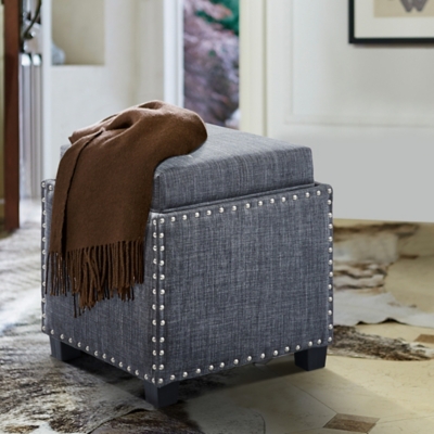 Armen Living Armen Living Blaze Contemporary Ottoman in Slate Grey Linen with Wood Legs, Slate Gray, rollover