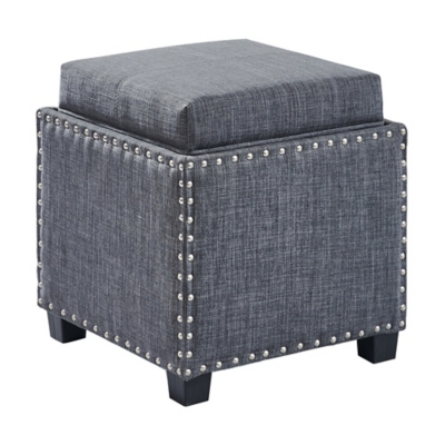 Armen Living Armen Living Blaze Contemporary Ottoman in Slate Grey Linen with Wood Legs, Slate Gray, large