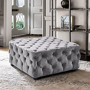 Armen Living Armen Living Taurus Contemporary Ottoman in Grey Faux Leather with Wood Legs, Gray, rollover