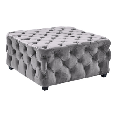 Armen Living Armen Living Taurus Contemporary Ottoman in Grey Velvet with Wood Legs, Gray, large