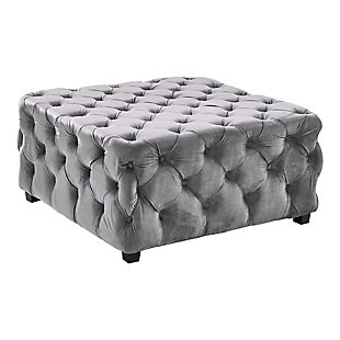 Armen Living Armen Living Taurus Contemporary Ottoman in Grey Faux Leather with Wood Legs, Gray, large
