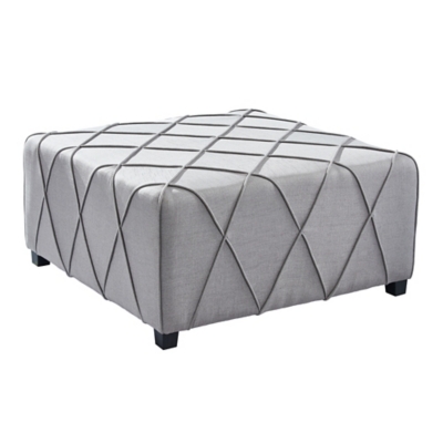 Armen Living Armen Living Gemini Contemporary Ottoman in Silver Linen with Piping Accents and Wood Legs, Silver, large