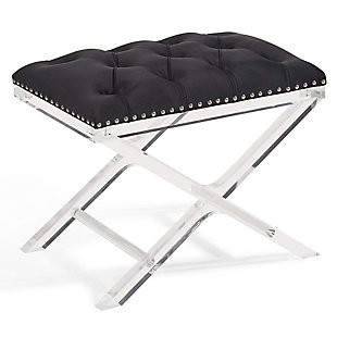 Armen Living Armen Living Cody Modern and Contemporary Tufted Ottoman in Black Velvet with Acrylic Legs, Black, large