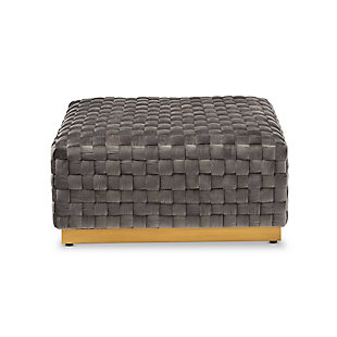Noah Gray Velvet Fabric Upholstered and Gold Finished Square Cocktail Ottoman, , large