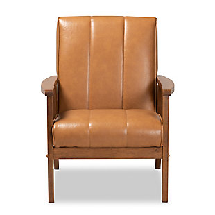 Nikko Tan Faux Leather Upholstered and Walnut Brown Finished Wood Lounge Chair, , large