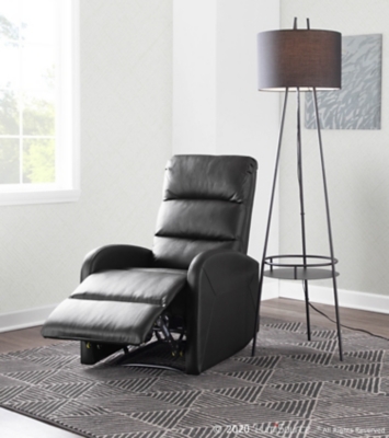 Dormi Faux Leather Contemporary Recliner, Black, rollover