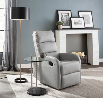 Dormi Faux Leather Contemporary Recliner, Gray, rollover