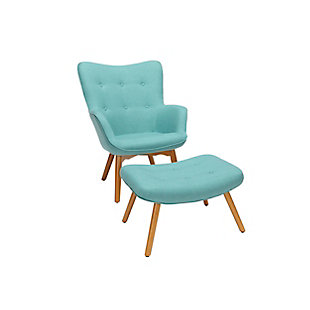 OFM Mid Century Modern Tufted Fabric Lounge Chair with Ottoman, Teal, large