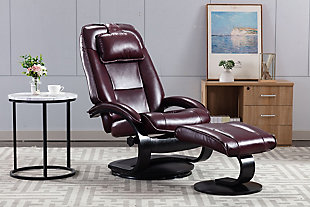 Relax-R Brampton Recliner and Ottoman in Grain Leather, Red, rollover