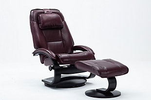 Relax-R Brampton Recliner and Ottoman in Grain Leather, Red, large