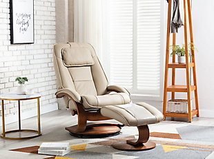 Relax-R Brampton Recliner and Ottoman in Grain Leather, Brown, rollover