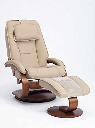 Relax-R Brampton Recliner and Ottoman in Grain Leather, Brown, large