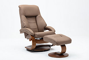 Relax-R Montreal Recliner and Ottoman Grain Leather, Sand, large
