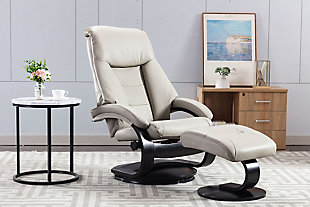 Relax-R Montreal Recliner and Ottoman Grain Leather, Gray, rollover