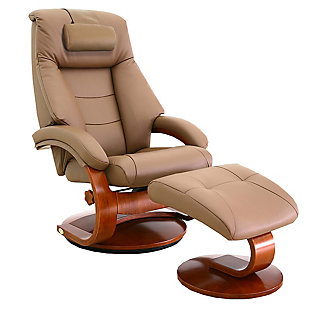 Relax-R Montreal Recliner and Ottoman with Pillow in Grain Leather, Sand, large