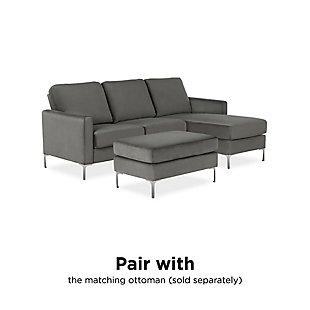 The Novogratz Chapman Sectional Sofa with Chrome Legs will enhance your living space and become a modern focal point of relaxation and lounging in your home. With a sleek design, ideal for small spaces, the Chapman features slightly rounded corners and slender mailbox arms that maximize seating space. Able to adapt to a variety of environments with its clean appearance and cushioned comfort, this sectional brings both a modern sensibility and a padded, roomy and relaxed L-shaped silhouette. Upholstered in a soft, gray velvet fabric, the Chapman has a floating ottoman or chaise that can be, positioned on either side for the ultimate in versatility and comfort. Anchored by a chrome leg base that draws the eye to its chic and polished style, the Novogratz Chapman Sectional Sofa with Chrome Legs will make a great addition to your living space for years to come. Robert and Cortney Novogratz - designers and parents of 7 - have always dreamt of creating the boutique experience for the modern family. For over 25 years, the husband and wife duo have been designing and developing spaces around the world. The Novogratzes' love of design, art, and architecture have driven their careers.Ideal small space living room furniture. Modern L shaped sectional sofa designed with chrome legs and a soft velvet upholstery to lounge in complete comfort. | Slender mailbox arms maximize seating space. Floating ottoman or chaise can be placed on either left or right side for added functionality. | Pair with the matching Novogratz Ottoman with Chrome Legs (DA037OT, sold separately) to complete the relaxed look. | Minimal assembly required. 1-year limited warranty. Also available in blue.