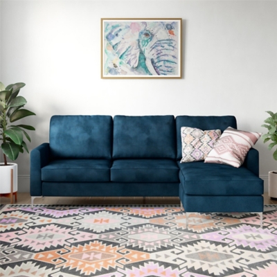 Novogratz Chapman Sectional Sofa with Chrome Legs, Blue, large