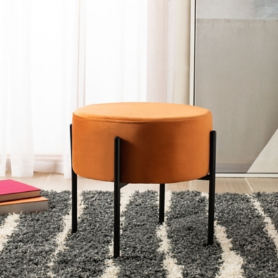 Safavieh Lisbon Round Ottoman, Orange, rollover