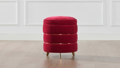 ACG Green Group, Inc. Round Accent Storage Ottoman, Siren Red, rollover